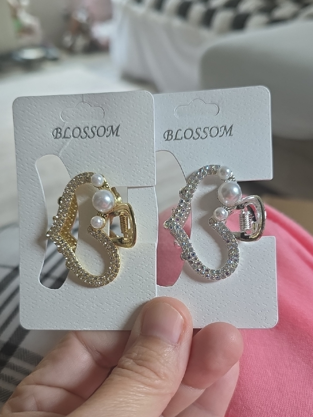 De Blossom Collection Heart Crystal & Pearl Hair Clips - Gold and Silver